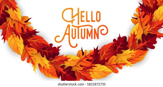 Autumn background vector with decorative leaves. Autumn fall Vector background template. Abstract Autumn background design template for ad, poster, banner, flyer, invitation, website or greeting card