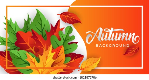 Autumn background vector with decorative leaves. Autumn fall Vector background template. Abstract Autumn background design template for ad, poster, banner, flyer, invitation, website or greeting card