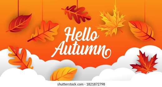 Autumn background vector with decorative leaves. Autumn fall Vector background template. Abstract Autumn background design template for ad, poster, banner, flyer, invitation, website or greeting card