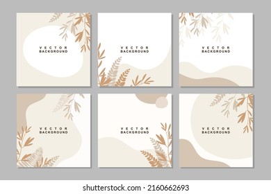 Fondo de otoño, marco vectorial con formas y hojas abstractas.Conjunto de plantillas de banner en colores cálidos. Vector editable para publicaciones en medios sociales, tarjetas, portada, banner, invitación, afiches, aplicaciones móviles, anuncios web