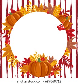 Autumn background. Vector illustration with pumpkin, autumn leaves and berries