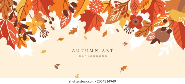 Autumn background vector. Autumn shopping event illustration wallpaper with hand drawn icons set. This design good for banner, sale poster, packaging background and greeting card.