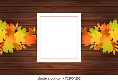 Autumn background. Vector wood background with autumn leaves. Autumn template design