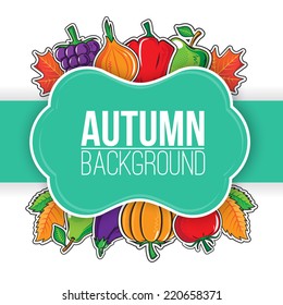 Autumn background with vegetables and fruits. Bright colorful composition and place for text. Eps 10 vector illustration.