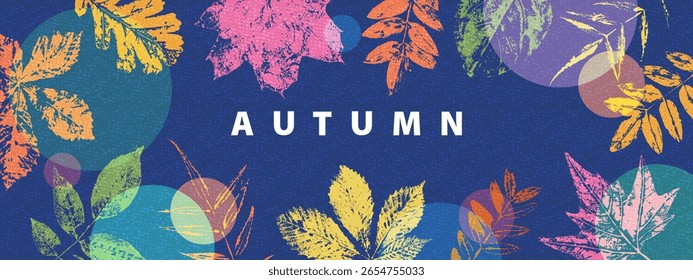 Fondo de otoño, Fondo de pantalla, Anuncio con hojas de árbol. Hola Otoño. Diseño del marco de la temporada de otoño. Sello textura hojas.