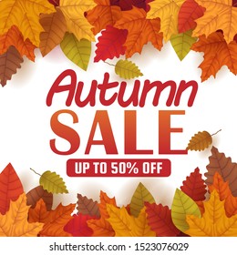 Autumn background wallpaper decorates the leaves to buy in a store or advertising poster and commercial or web banner. Vector Illustration.