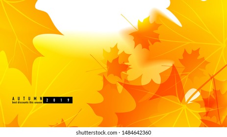 Autumn background for wallpaper. Template for the presentation of autumn discounts in the store. Advertising poster for seasonal information. Catalog with autumn sale of goods.