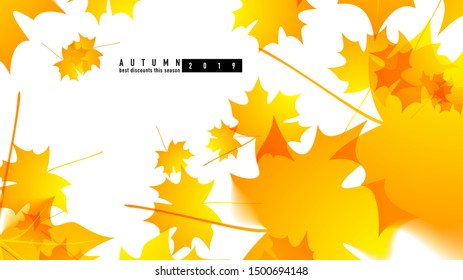 Autumn background for wallpaper. Template for the presentation of autumn discounts in the store. Advertising poster for seasonal information. Catalog with autumn sale of goods.