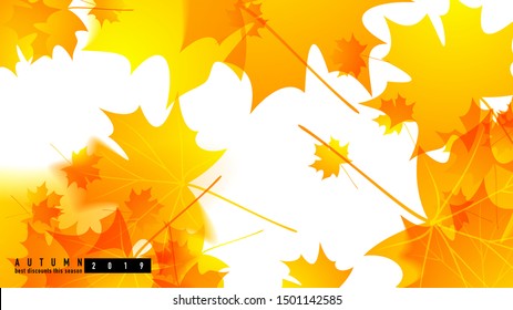 Autumn background for wallpaper. Template for the presentation of autumn discounts in the store. Advertising poster for seasonal information. Catalog with autumn sale of goods.