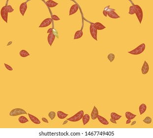 Autumn background. Warm color with leaves and branches. Vector.