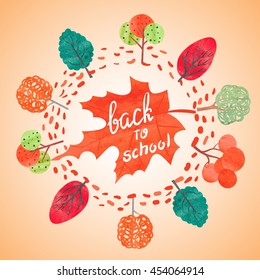 Autumn background with watercolor trees. Back to school vector illustration. 
