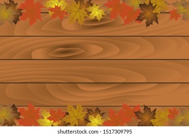 Autumn background with wooden planks. vector illustration