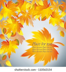 Autumn background with yellow leaf fall, beautiful grey nature wallpaper, place for text. Vector illustration.