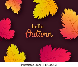 Autumn background with autumn yellow leaves and place for text. Design for fall season banner or poster. Vector illustration