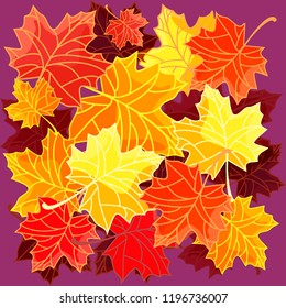 autumn background with yellow and orange Maple leaves on a purple background, vector