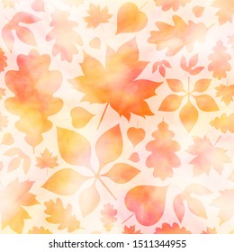 Autumn background with yellow and red leaves. Watercolor background. Golden autumn 