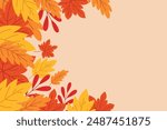 Autumn autumn background with yellow, red and orange autumn leaves, with space for text. Frame with autumn leaves.