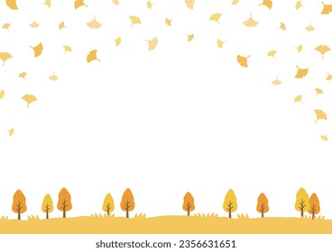 Autumn background with yellow trees and falling leaves. Vector illustration.