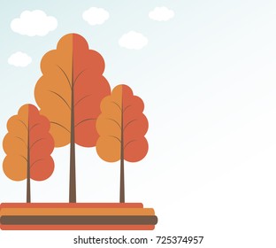 Autumn background for your design with empty space for your text. Flat trees.