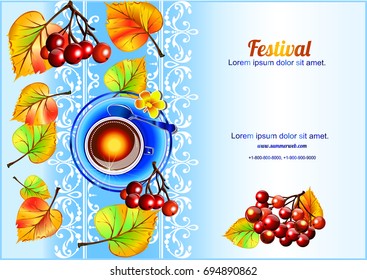 Autumn background.Autumn.Rowan and autumn leaves.Autumn Festival.Vector picture, image for poster, stickers, business cards.