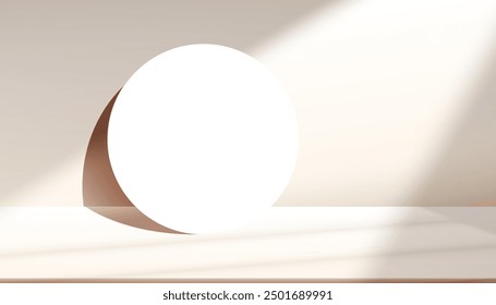 Herbst-Hintergrund, Beige Podium-Display mit weißem Licht, Fenster Schatten auf Spiegel, Hintergrund für kosmetische Produktpräsentation, Vektor 3D Plattform Komposition mit Kopienraum für Herbst, Sommer, Winter Banner