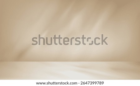 Autumn background,Brown wall room studio with shadow leaf on empty floor for product background design.Studio background with nature light on cream floor mock up for Fall season,Winter backdrop banner