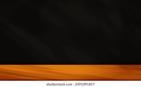 Autumn background,Fall Studio Black wall,Podium Display with Shadow Leaves on Orange Stand,Backdrop Scene for Thanksgiving Advertising,Vector Template Platform banner for Product Sale,Promotion