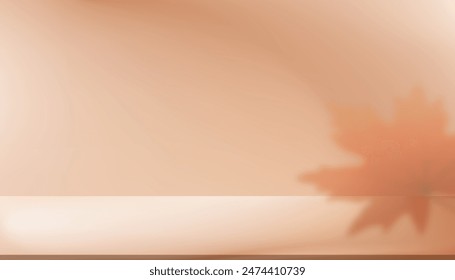 Autumn background,Fall Studio Podium Display with Maple Shadow Leaves on Orange Stand,Beige Backdrop Scene for Thanksgiving Advertising,Vector Template Platform banner for Product Present,Sale,Promote