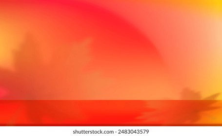 Autumn background,Fall Studio Podium Display with Maple Shadow Leaves on Orange Stand,Beige Backdrop Scene for Thanksgiving Advertising,Vector Monochrome Template Platform banner for Product Sale