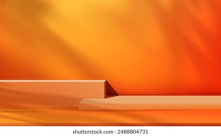 Arrière-plan d'automne, Écran de podium de Studio avec feuilles d'ombre sur socle Orange, Scène d'arrière-plan pour la publicité de Thanksgiving, bannière de Template de Produit pour la vente,Promotion
