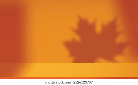 Autumn background,Fall Studio Podium Display with Shadow Maple Leaves on Orange Stand,Backdrop Scene for Thanksgiving Advertising,Vector Template Platform banner for Product Sale,Promotion