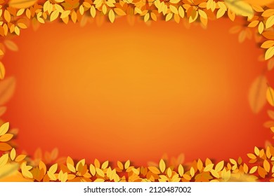 Autumn background,leaves frame on Orange,Yellow gradient background,Backdrop design for fall season sale banner,Poster,Thanksgiving Greeting card,Harvest festival invitation,Vector Paper cut art style