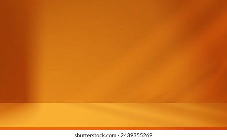 Fondo de otoño, pantalla de podio de estudio naranja con luz, sombra en el soporte del escenario, escena de otoño de fondo para publicidad de Acción de Gracias, banner de plataforma de plantilla de vectores para venta de productos