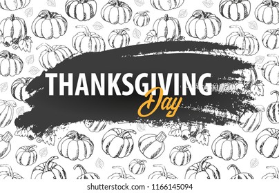 Autumn Backgrounds with Hand-draw Pumpkins. Thanksgiving day. For shopping sale, promo poster and frame leaflet, web banner. Vector illustration template