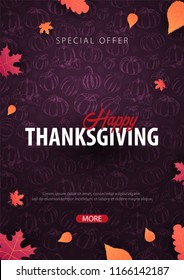 Autumn Backgrounds with Pumpkin. Thanksgiving day. For shopping sale, promo poster and frame leaflet, web banner. Vector illustration template