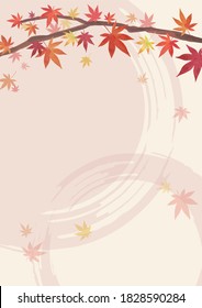 Autumn Backgrounds. Red leaves, maple branches. Decoration on the top. Light Beige and light pink Background (vertically long)