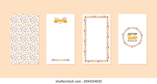 Autumn backgrounds with rosehips and leaves. Set of editable templates for social networks and stories. Elegant fall floral layouts. Vector 10 EPS.
