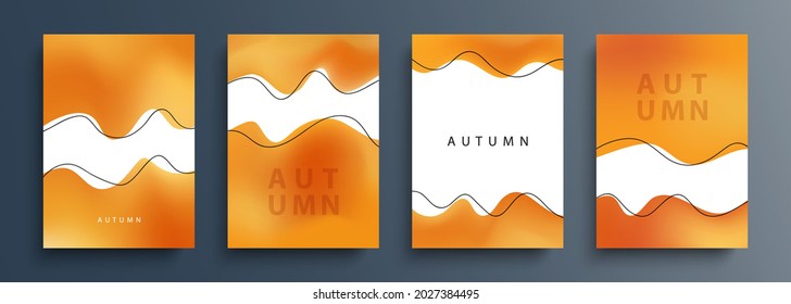Autumn backgrounds with various dynamic wavy shapes and black outlines for your creative graphic design. Fall season collection. Vector illustration.