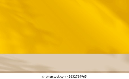 Autumn background,Studio background abstract shadow leaves,soft gradient light yellow wall,brown floor for product design,Yellow background and blurry sunlight,shadow on table
