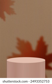 Autumn Background,Studio Interior Room with 3d Beige Podium Stage,Minimal modern product display with corrugated texture with copy space for Fall season web banner,Vector Platform for Jewelry Stand	
