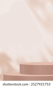 Autumn Background,Studio Interior Room with 3d Beige Podium Stage,Minimal modern product display with corrugated texture with copy space for Fall season web banner,Vector Platform for Jewelry Stand	
