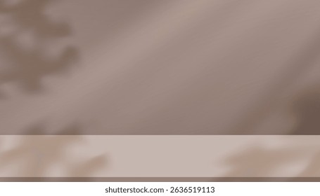 Fondo de otoño, habitación de estudio con luz, sombra de hojas en la pared marrón y piso. Fondo abstracto mínimo para la exhibición del producto. Sombra interior de la habitación de la pared de la cocina, diseño de fondo de Vector para la temporada de otoño