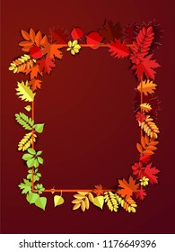 Autumn banner, 3d paper cut, flyer, leaves colorful, autumn season, poster or congratulatory day greeting card, place for text, vector illustration