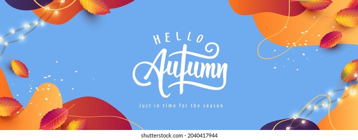 Autumn banner background layout decorate with autumn leaves and abstract background