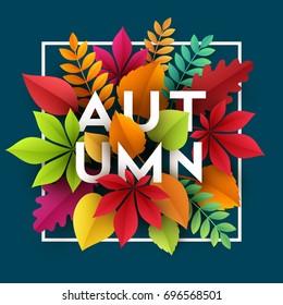 Autumn banner background with paper fall leaves. Vector illustration EPS10