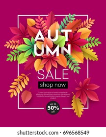 Autumn banner background with paper fall leaves. Vector illustration EPS10