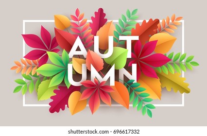 Autumn banner background with paper fall leaves. Vector illustration EPS10