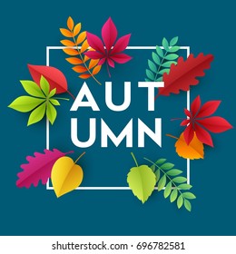 Autumn banner background with paper fall leaves. Vector illustration EPS10
