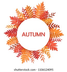 Autumn banner. Fall leaf. Vector illustration. Concept autumn advertising. Yellow, orange, red leaves. Paper cut style. Digital craft.