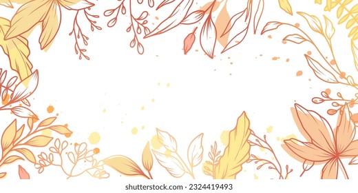 Autumn banner with fall leaves and watercolor texture. Fall season frame. Vector illustration